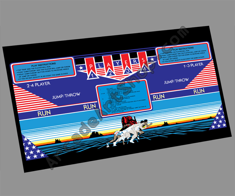 Laminated Track and Field Arcade Side Artwork Panel Stickers Graphics 