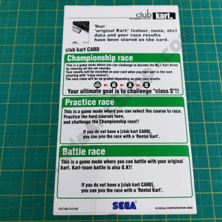 club kart card reader decal nos original New old stock original Club Kart card reader sticker. New and unused original piece. Sega part # CKT-0013-01UK