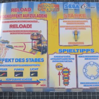Reload panel instructions sticker for Maze of the Kings. Brand new original Sega piece printed on lexan type material with protective coating still applied. Sega part # MAZ-2002-03