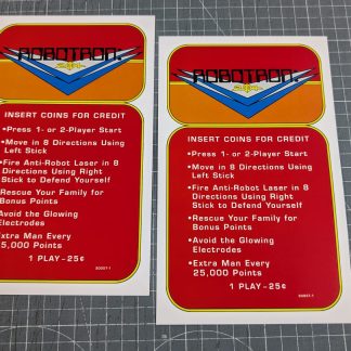 Instruction cards for Robotron 2084. Printed on to high-quality 350 micron thick silk paper. 2 pieces included.